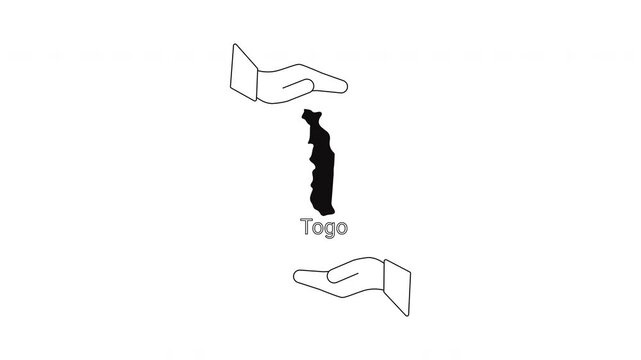 Togo map outline held in hands, symbolizing support and care for the nation.