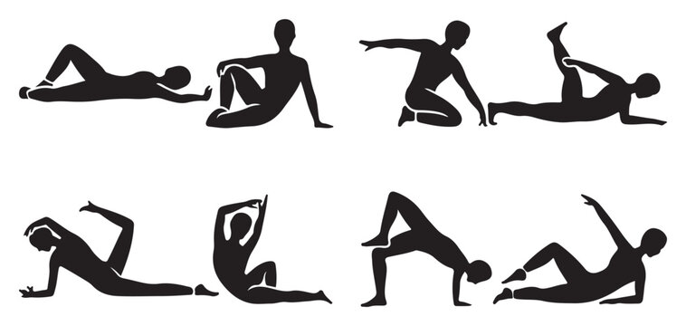 Fitness and gym workout poses silhouette collection vector illustration eps 10
