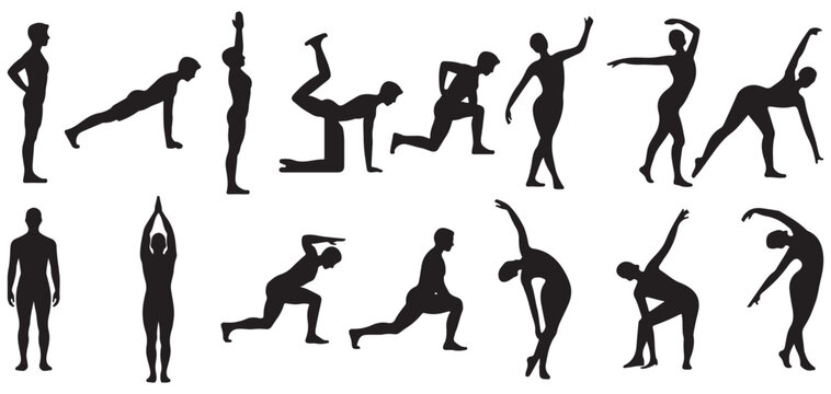 Man on ladder and repair work silhouette collection vector illustration eps 10