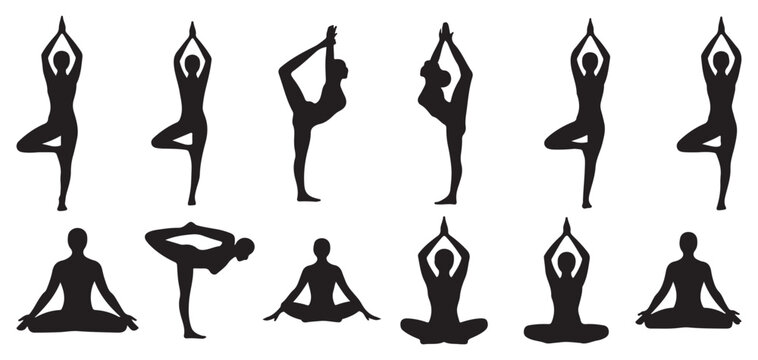Advanced yoga poses and stretching silhouette collection vector illustration eps 10