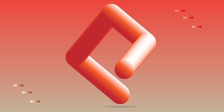 Abstract 3D coral red geometric capsule shape on soft gradient background