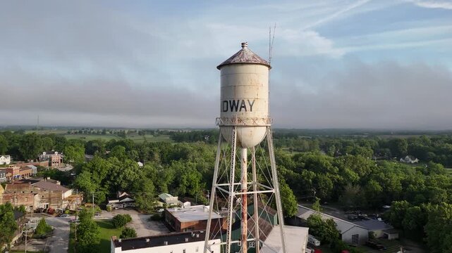 Midway in rural Kentucky water storage tank as seen from a drone