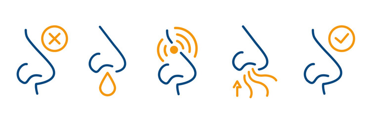 Naklejka na ściany i meble nose, outline set icons, pain, blocked nose, sense smell, runny nose, good breath, simple icon on white, editable stroke