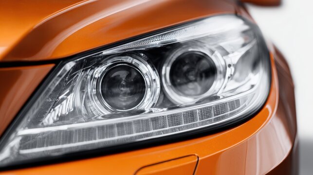 Close-up of halogen car headlight with reflector design isolated on white background