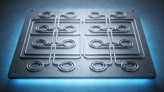 Superconducting qubit circuitry on quantum circuit board 3D render
