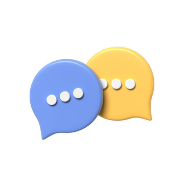 Vibrant 3D Rendered Blue and Yellow Speech Bubbles with Ellipsis on Symbolizing Ongoing Digital Conversation and Chat.3d render