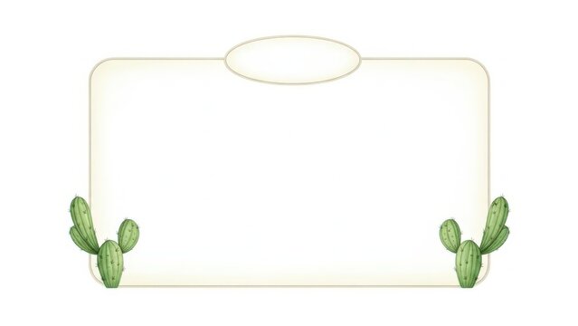Rectangular decorative frame with cactus on a soft beige background border