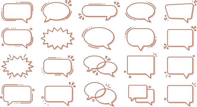 Blank comic dialog sticker label text box collection with brown outline sketchy line art elementsBlank comic dialog sticker label text box collection with brown outline sketchy line art elements