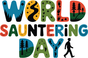 Obraz premium World Sauntering Day Vector Illustration, Relaxed Walking and Leisure Lifestyle Concept Design