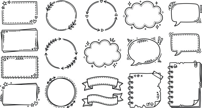Blank comic sticker label border frames with sketch line arrows stars hearts design element setBlank comic sticker label border frames with sketch line arrows stars hearts design element set
