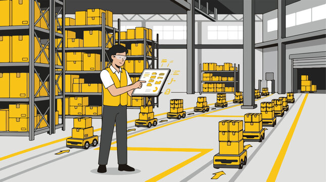 Man in warehouse checking inventory on clipboard
