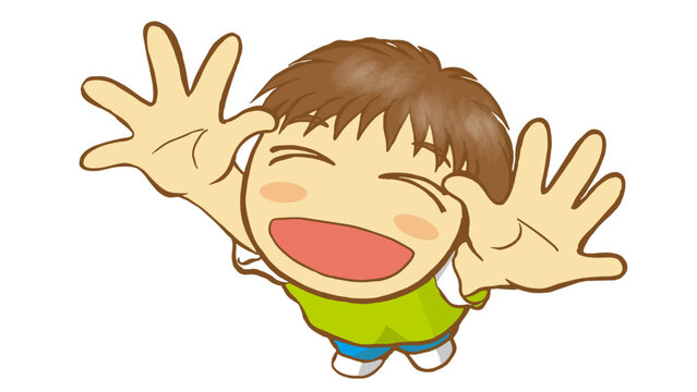 a child raising both hands