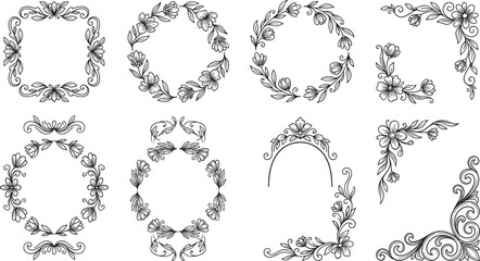 Fototapeta premium Elegant Floral Borders and Decorative Hand Drawn Frame VectorElegant Floral Borders and Decorative Hand Drawn Frame Vector
