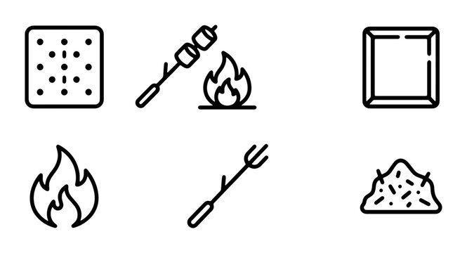 S'mores Ingredients & Campfire Icons, Sweet Treat Elements, Outdoor Cooking Graphics, Vector Set