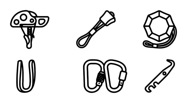 Climbing Gear Icons, Rock Climbing Equipment Set, Outdoor Sports Vector Elements