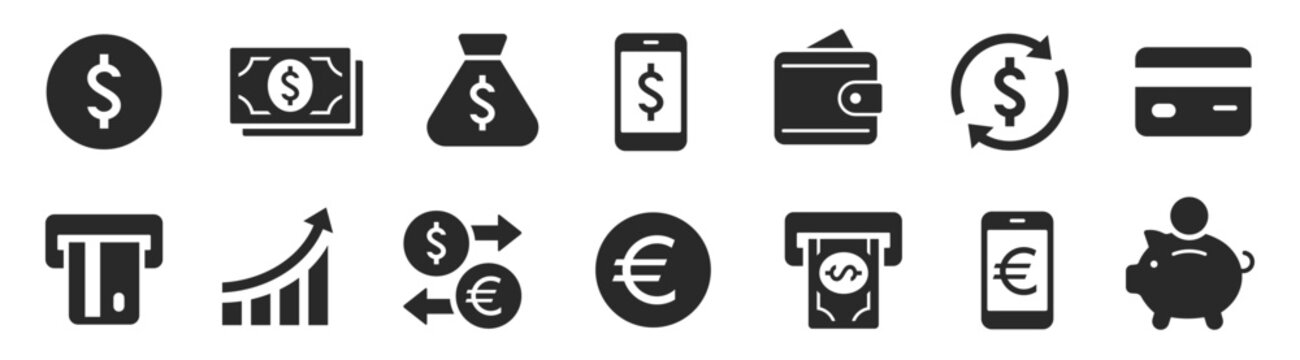 Money icons set. Finance, currency, money transfer icon. Vector