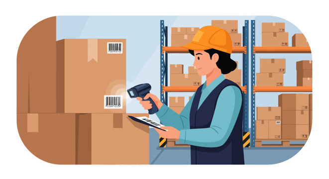 Warehouse Manager Scanning Barcode for Inventory Management and Logistics Operations