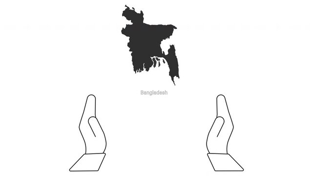 Bangladesh map silhouette with open hands illustration.