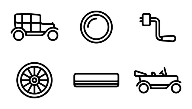 Vintage Automobile Icons, Classic Car Elements, Retro Vehicle Graphics, Old Timer Transport Set