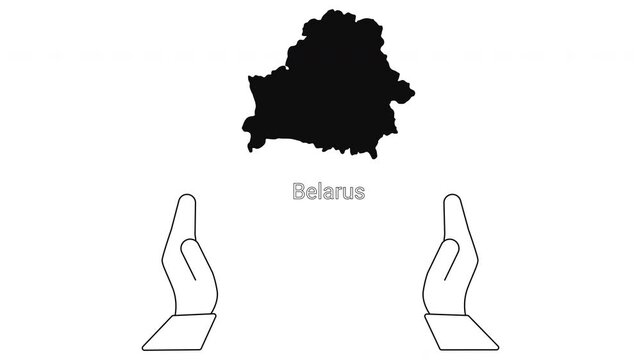 Belarus map outline with open hands illustration.