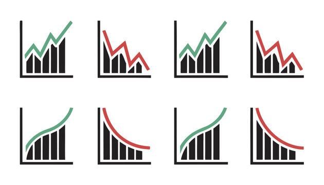 Financial growth and decline graph icons for data analysis and statistics.eps