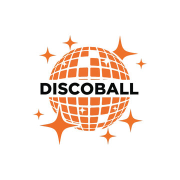 Orange Disco Ball With Stars And The Word Discoball On A White Background