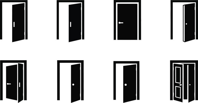 Black and white door various open and closed positions doors door black and white open doors closed doors