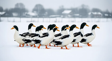 Obraz premium Friendship day with quacking ducks in winter wonderland celebrating togetherness