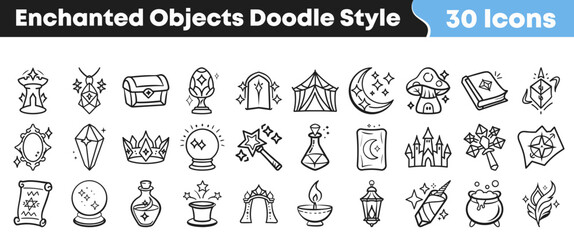 Fototapeta premium Collection of various hand drawn magical enchanted objects doodle icons set