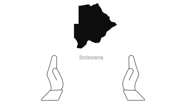 Botswana Map Outline with Hands Symbolizing Support and Care.