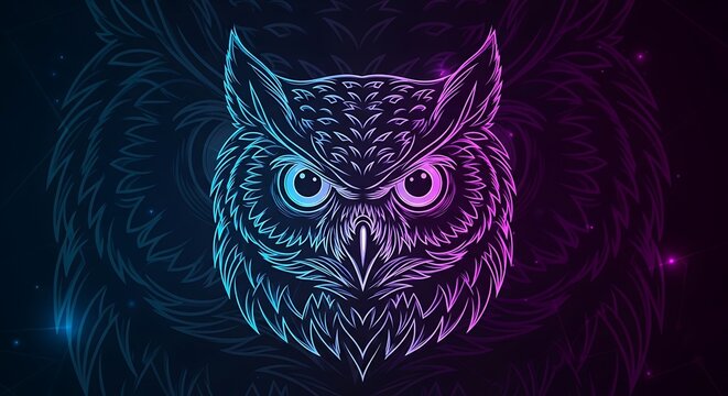Abstract digital art of a mystical wolf head with glowing eyes.