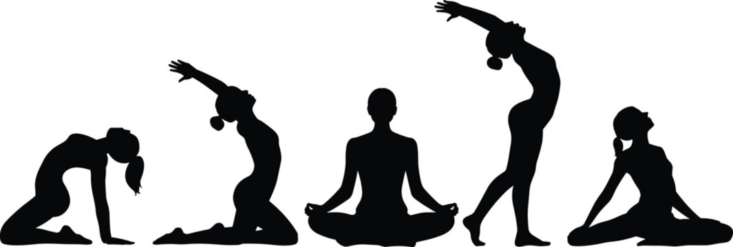 Silhouettes of human evolution stages in black and white