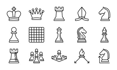 Chess Icons Set, Strategy Game Pieces Vector Graphics, Strategy & Tactics Symbols © Emon
