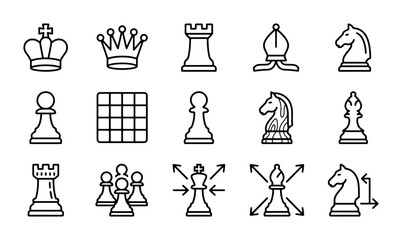 Chess Icons Set, Strategy Game Pieces Vector Graphics, Strategy Board Game Elements, Strategy Game Icons © Emon