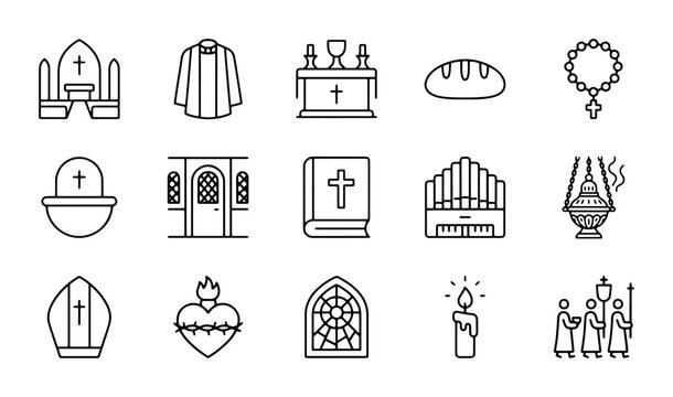 Christianity Icons Set: Religious Symbols, Church Elements, Worship Objects, Faith Graphics