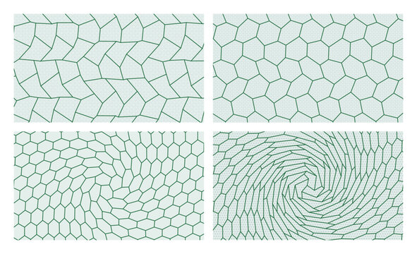 Set of abstract geometric grid pattern vector illustration featuring complex polygon shapes.