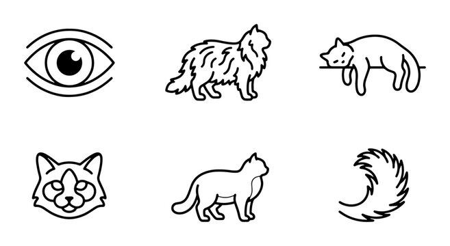 Minimalist Cat Icons Set, Animal Vector Graphics, Pet Line Art Collection for Design