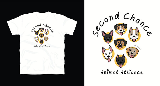Second chance animal alliance dog portrait t-shirt design vector.