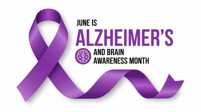 June Alzheimer's and Brain Awareness Month ribbon isolated on white background