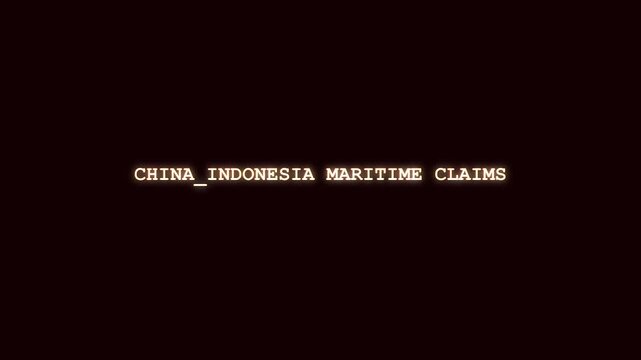 China Indonesia maritime claims luminous red typography reveal with cyber system corruption and digital data scramble on dark layout for Southeast Asian territorial dispute broadcast