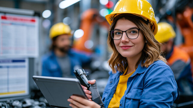 Factory floor ergonomics assessment specialist observing assembly worker repetitive task cycle at automotive component station, wrist angle goniometer and video analysis tablet in hand, task rotatio
