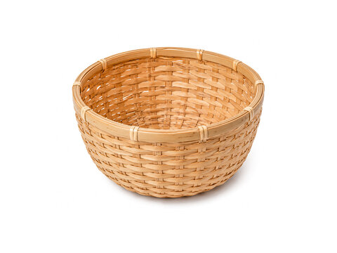 Handmade bamboo wicker basket isolated on white background.