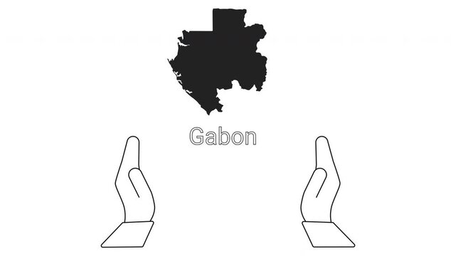 Gabon Map Outline with Hands Illustration.