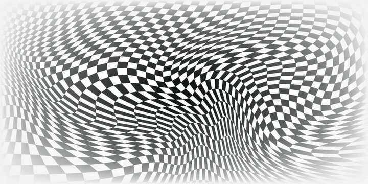 Black and white checker pattern vector illustration. Chess board. Abstract checkered checkerboard for game. Grid geometric square shape. Race flag. Retro mosaic checkerboard psychedelic pattern.