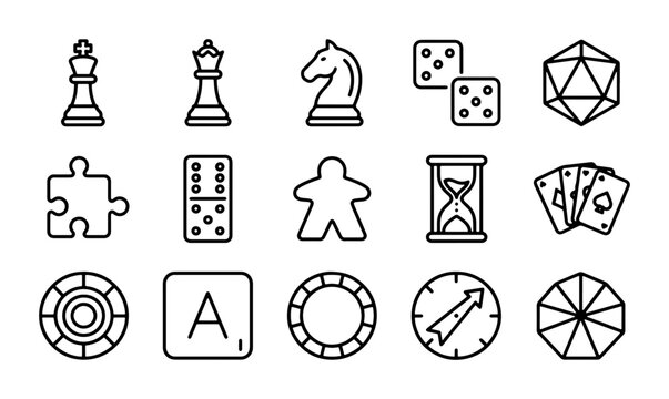 Board Game Icons Set: Strategy, Chance, and Fun Elements for Playful Design