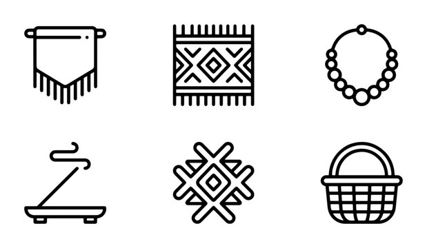 Bohemian Home Decor Icons: Macrame Wall Hanging, Rug, Necklace, Incense, Ornament, Basket