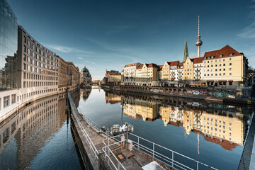 Berlin Spree River Reflection with Fernsehturm and Berliner Dom, Germany © BERLIN-BELICHTET.DE