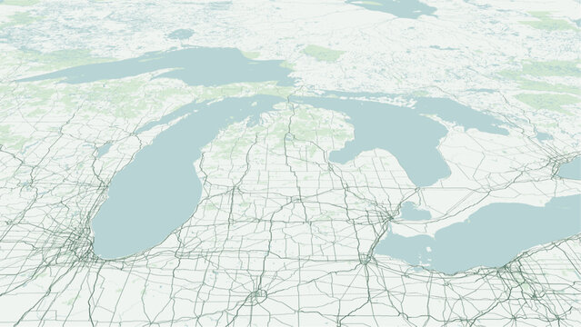 Modern minimalist vector map of Michigan state, USA. High-quality scalable illustration of Michigan Great Lakes contours, Mackinac Bridge axis, Lower and Upper Peninsula for posters and design.