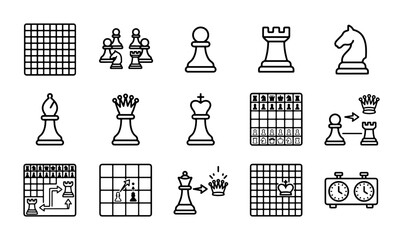 Chess Icons Set, Strategy Game Pieces, Board Game Elements, Digital Vector Graphics © Farzana