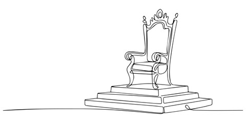 Fototapeta premium Royal Throne One Line Drawing, Minimalist continuous line drawing of a royal throne with ornate details on a white background, Ornate Throne Chair Emerging from Rippling Water, Symbolizing Power pro.